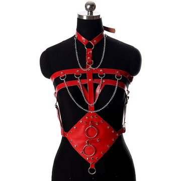 Sexy BDSM Body Harness with Metal Chains and Rings / Women's PU Leather Adjustable Bondage - EVE's SECRETS